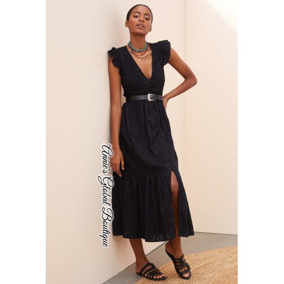 NWT, Anthropologie Embroidered Ruffled Smocked Midi Dress - Picture 3 of 16